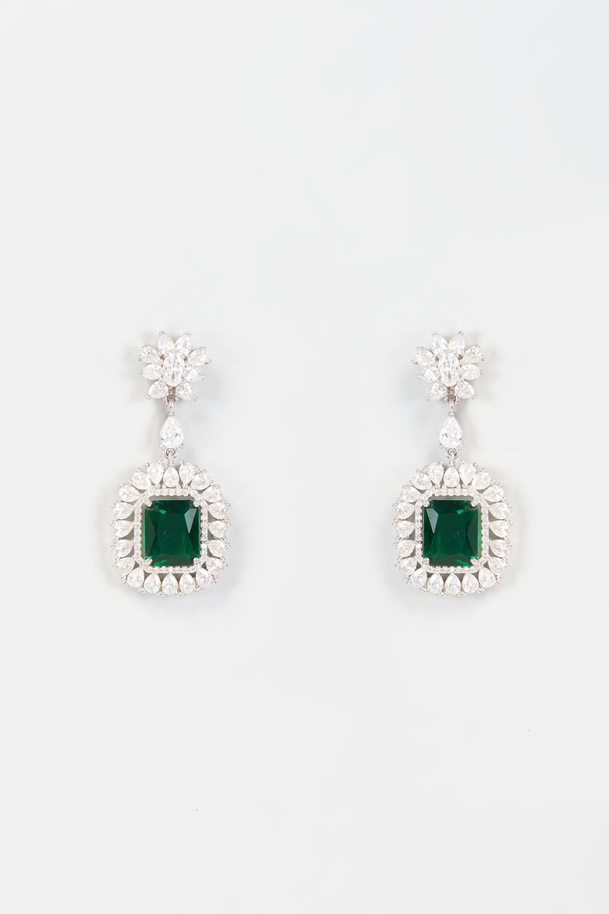 White Finish Zircon & CZ Stone Dangler Earrings