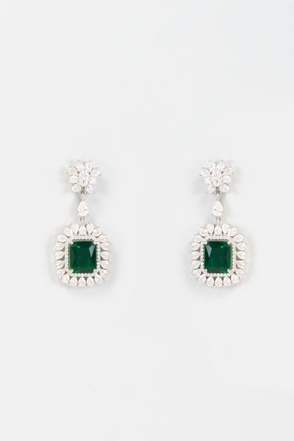 White Finish Zircon & CZ Stone Dangler Earrings