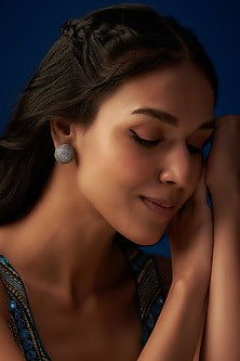 Black Rhodium Finish Zircon & CZ Stone Stud Earrings