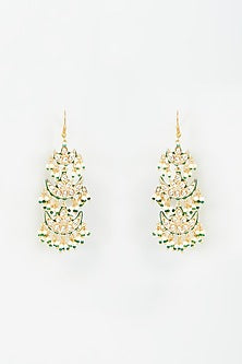 Gold Finish Kundan Polki & Faux Pearl Dangler Earrings