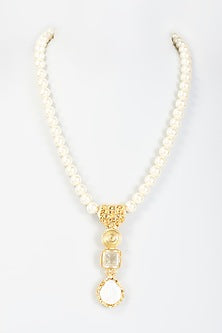 Gold Finish Pearl & Swarovski Necklace