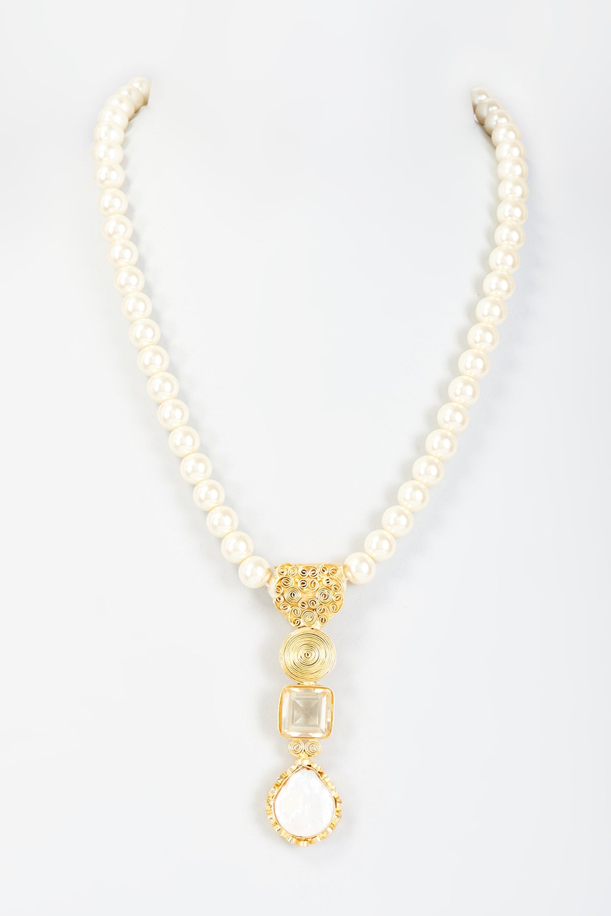 Gold Finish Pearl & Swarovski Necklace