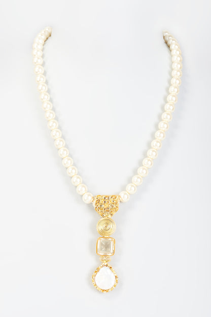 Gold Finish Pearl & Swarovski Necklace