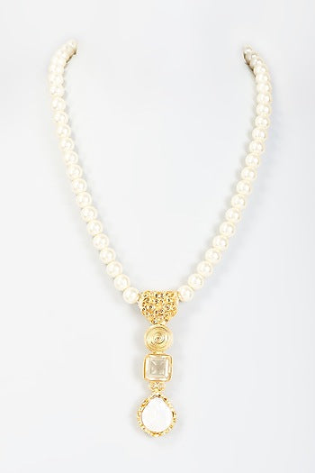Gold Finish Pearl & Swarovski Necklace