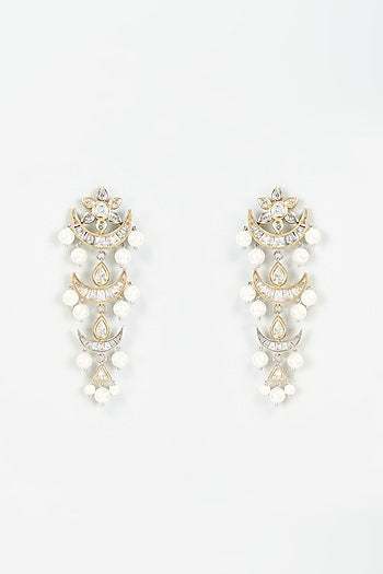 Two Tone Finish Zircon & CZ Stone Dangler Earrings