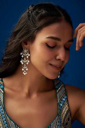 Two Tone Finish Zircon & CZ Stone Dangler Earrings