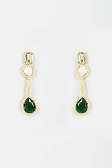 Gold Finish Swarovski & Shell Pearl Dangler Earrings