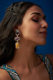 Two Tone Finish Sapphire Dangler Earrings