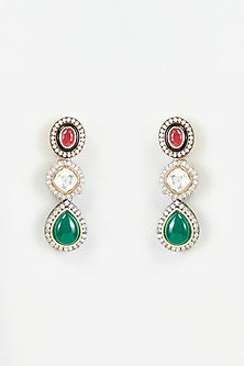 Two-Tone Finish Kundan Polki & Synthetic Stone Dangler Earrings