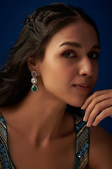 Two-Tone Finish Kundan Polki & Synthetic Stone Dangler Earrings