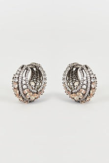 Black Rhodium Finish CZ Stone Hoop Earrings