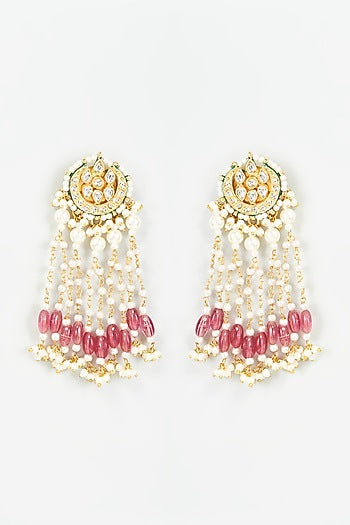 Gold Finish Kundan Polki Dangler Earrings