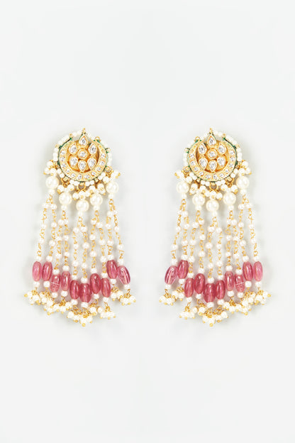 Gold Finish Kundan Polki Dangler Earrings