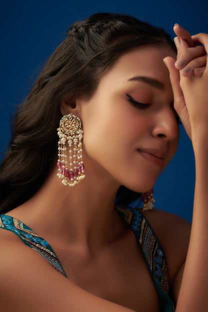 Gold Finish Kundan Polki Dangler Earrings
