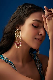 Gold Finish Kundan Polki Dangler Earrings