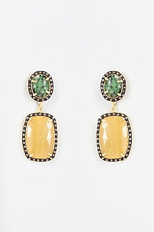 Two-Tone Finish Synthetic Sapphire Stone Dangler Earrings