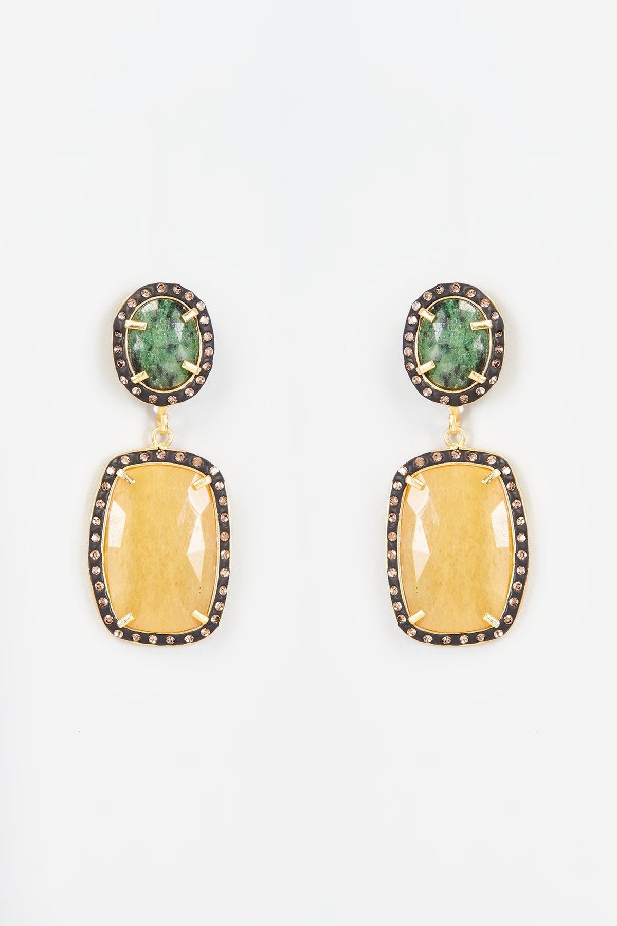 Two-Tone Finish Synthetic Sapphire Stone Dangler Earrings