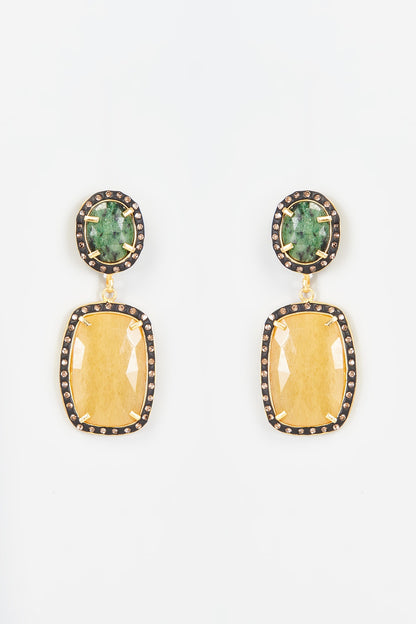 Two-Tone Finish Synthetic Sapphire Stone Dangler Earrings