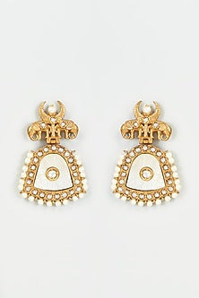 Gold Finish Kundan Polki & Mother Of Pearl Dangler Earrings