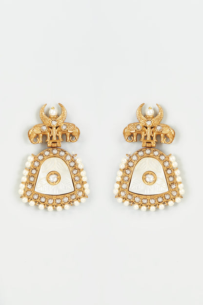 Gold Finish Kundan Polki & Mother Of Pearl Dangler Earrings
