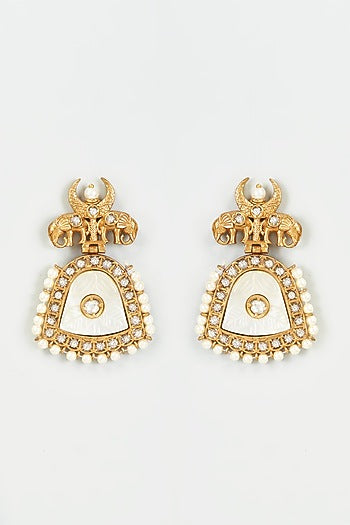 Gold Finish Kundan Polki & Mother Of Pearl Dangler Earrings