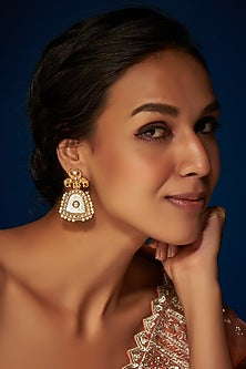 Gold Finish Kundan Polki & Mother Of Pearl Dangler Earrings