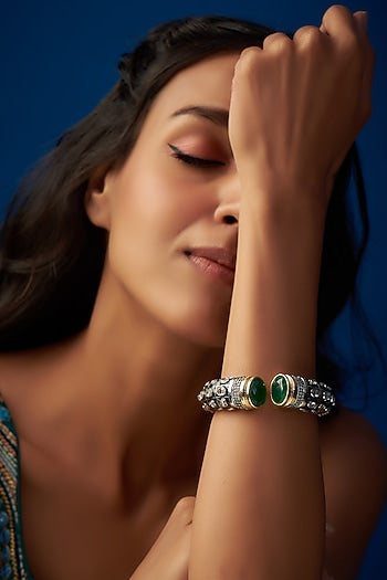 Two-Tone Finish Synthetic & CZ Stone Bangle