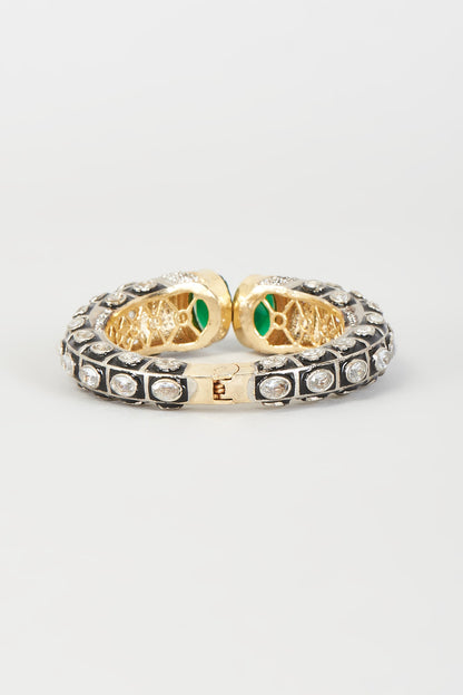 Two-Tone Finish Synthetic & CZ Stone Bangle