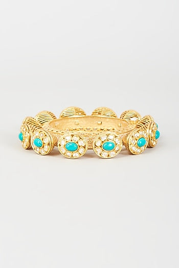 Gold Finish Kundan Polki & Semi-Precious Stone Bangle