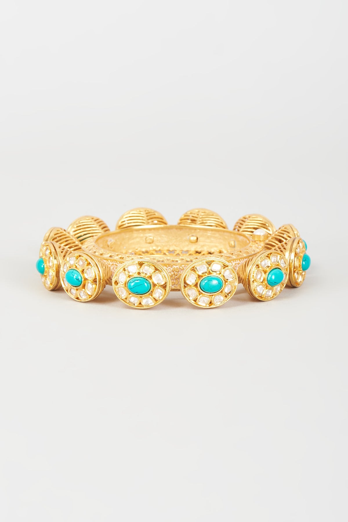Gold Finish Kundan Polki & Semi-Precious Stone Bangle