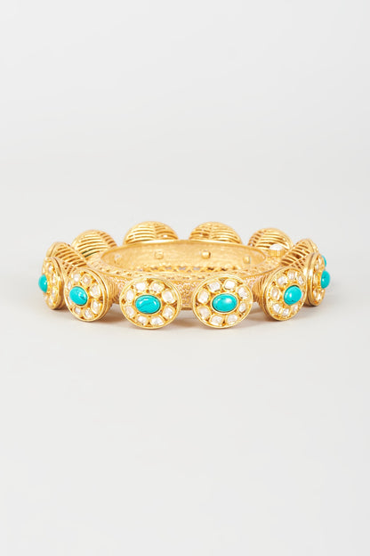 Gold Finish Kundan Polki & Semi-Precious Stone Bangle