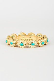 Gold Finish Kundan Polki & Semi-Precious Stone Bangle