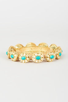 Gold Finish Kundan Polki & Semi-Precious Stone Bangle