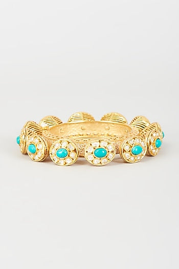 Gold Finish Kundan Polki & Semi-Precious Stone Bangle