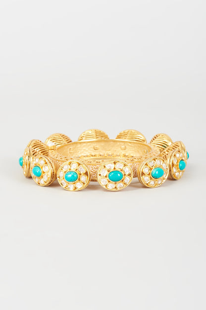 Gold Finish Kundan Polki & Semi-Precious Stone Bangle