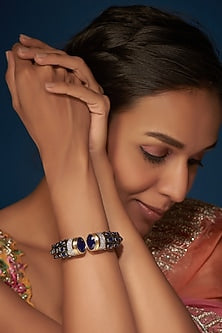 Two-Tone Finish Synthetic & CZ Stone Bangle