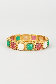 Gold Finish Mother Of Pearl & Synthetic Stone Bangle