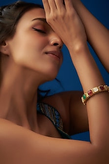 Gold Finish Mother Of Pearl & Synthetic Stone Bangle