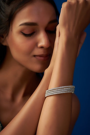 Two-Tone Finish CZ Stone Bangles (Set of 4)