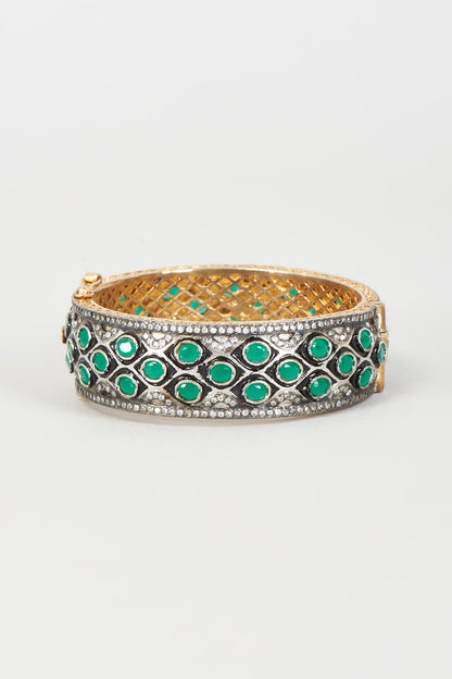 Two Tone Finish Cz & Synthetic Stone Bangle
