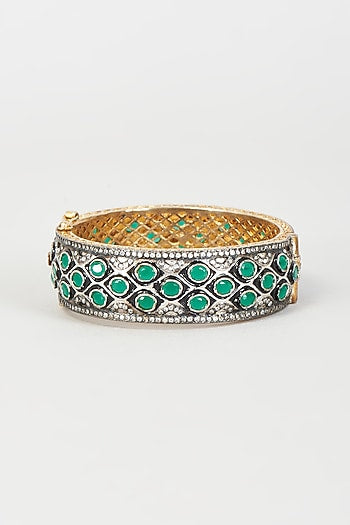 Two Tone Finish Cz & Synthetic Stone Bangle