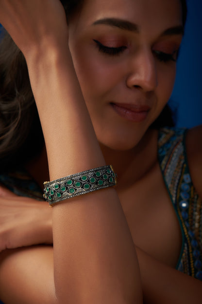Two Tone Finish Cz & Synthetic Stone Bangle