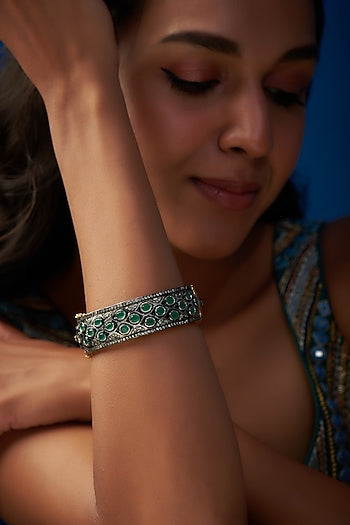 Two Tone Finish Cz & Synthetic Stone Bangle