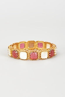 Gold Finish Mother Of Pearl & Synthetic Stone Bangle