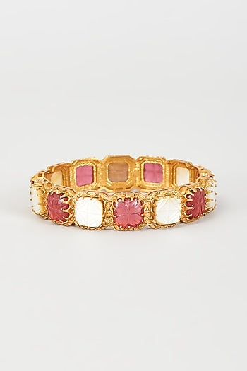 Gold Finish Mother Of Pearl & Synthetic Stone Bangle