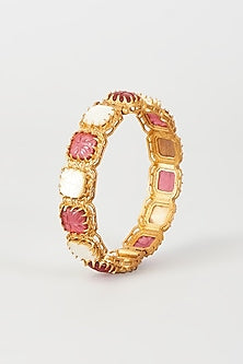 Gold Finish Mother Of Pearl & Synthetic Stone Bangle