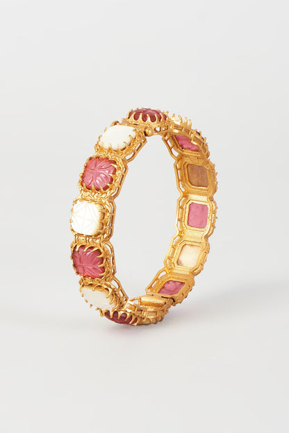 Gold Finish Mother Of Pearl & Synthetic Stone Bangle