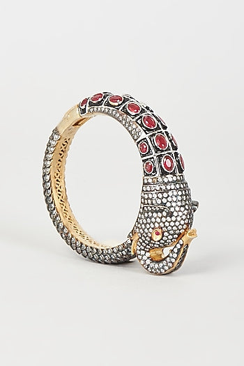 Two Tone Finish Cz & Synthetic Stone Bangle