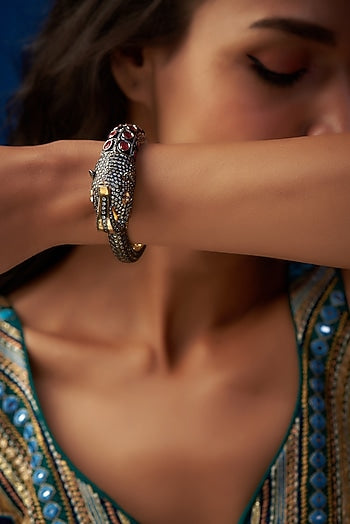 Two Tone Finish Cz & Synthetic Stone Bangle