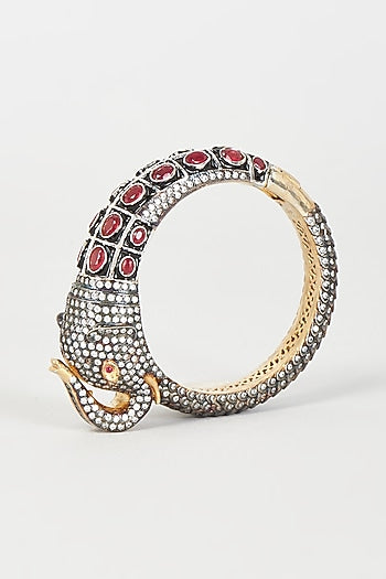 Two Tone Finish Cz & Synthetic Stone Bangle